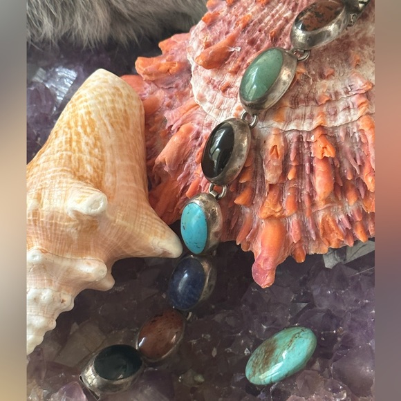 Vintage Taxco Mexico multi gemstone heavy 925 solid...